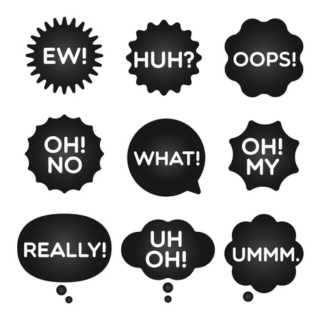 Black expression bubble with popular frighten expression words.のイラスト素材