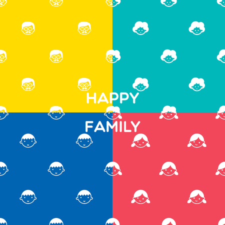 Happy family papa, mama, girl and boy in seamless pattern on the color background. This seamless pattern can be used for monitor wallpaper, wrapped and etc.のイラスト素材