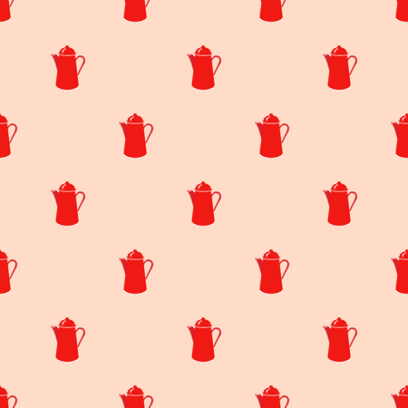 Coffee kettle arranged in pattern on the light pink background.のイラスト素材