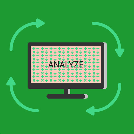 There is a simple illustration of a computer this represents a analyze process  how to solve the problems.のイラスト素材
