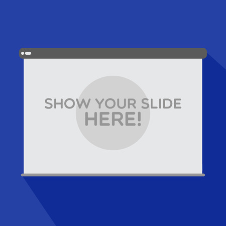 Rectangular white projection screen with box on top. There is space to display an information or movie on a blue background.のイラスト素材
