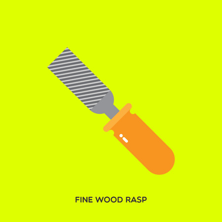 Metal hand wood rasp with yellow handle, typical mechanic tool on a light green background. のイラスト素材