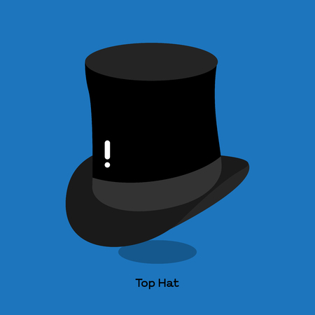 Black top hat in black color on blue background. Top hat or high hat is an accessory for formal dress.のイラスト素材