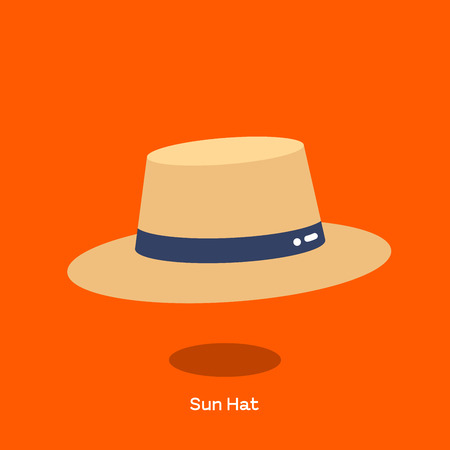 Straw sun hat with wide brim. Light weight straw hat is design to shade the face and shoulder from sun. We call harvest hat or field hat sometimes.のイラスト素材