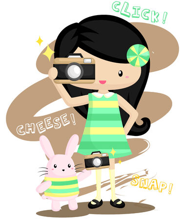 Cute girl Photographer with bunnyのイラスト素材