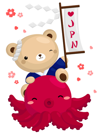 Japan Bear with Octopusのイラスト素材