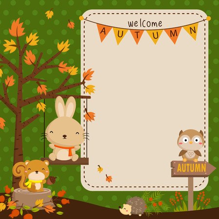 Autumn Woodland Animal Cardのイラスト素材