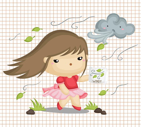 Girl in Windy Weatherのイラスト素材