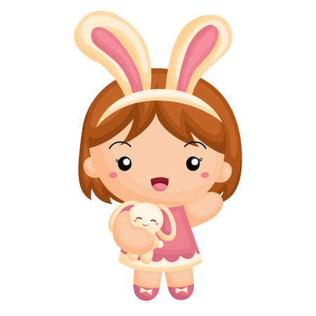 Girl and the little bunnyのイラスト素材