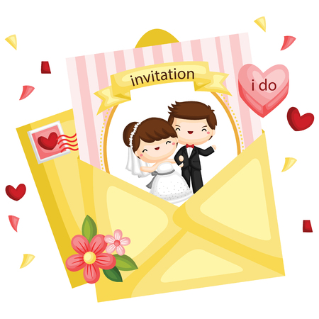 a wedding invitation card with flowers and heartのイラスト素材