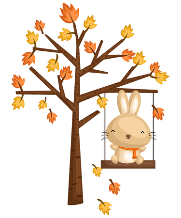 a rabbit playing in the swing on a treeのイラスト素材