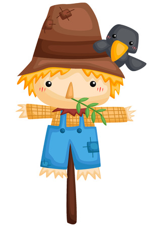 a vector of a cute scarecrow with a tiny crowのイラスト素材