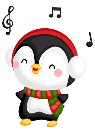 a vector of a penguin with earmuff singingのイラスト素材