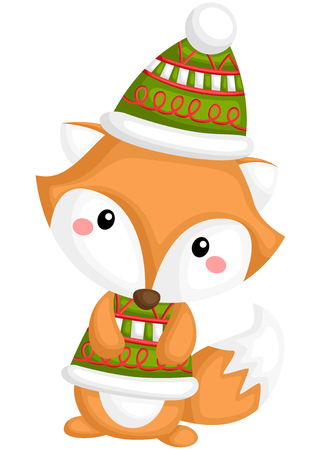 a vector of a cute and adorable fox in winter clothesのイラスト素材