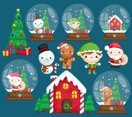 a vector set of many character in Christmas themeのイラスト素材