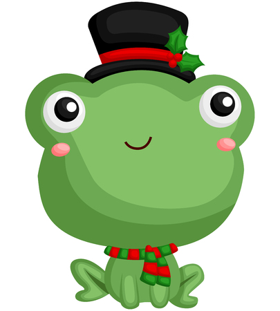 A vector of cute little frog sitting and wearing christmas costumeのイラスト素材