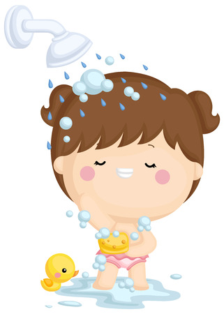 A vector set of a little girl showering in joyのイラスト素材