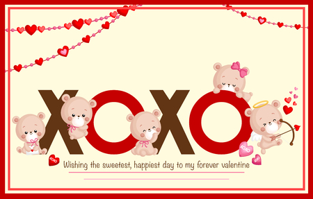 A Vector of Cute Bears Card for Celebrating Valentineâs Dayのイラスト素材