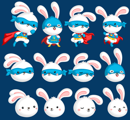 a vector collection of rabbit in many superhero costumeのイラスト素材