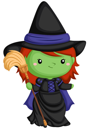 a vector of witch with her broomのイラスト素材