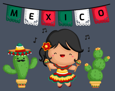 a vector of a girl playing maracasのイラスト素材