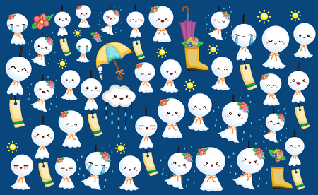 many type of weather dolls with many expressionのイラスト素材