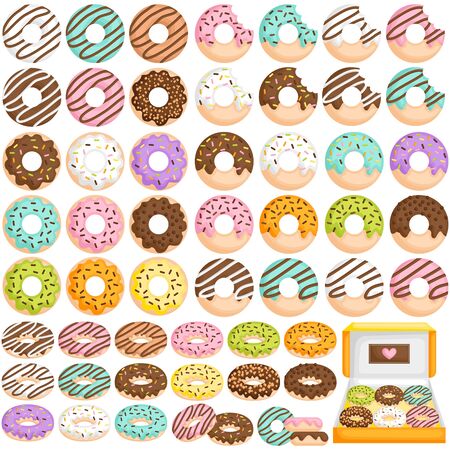 A Vector Set of Cute Little Donut in Various Flavour and Toppingのイラスト素材