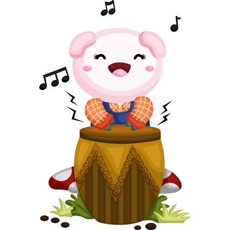 LITTLE PIG PLAYING BONGO HAPPILYのイラスト素材