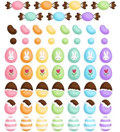 A Vector Set of Cute Various Candy and Chocolate Egg for Easter Celebrationのイラスト素材