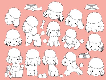 a vector of many poodles in black and white colorsのイラスト素材