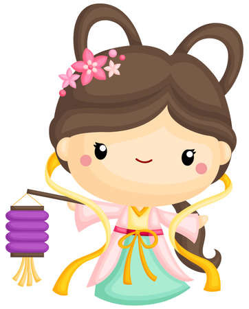 A Vector of Moon Goddess Celebrate Mid Autumn Festival Holding Lanternのイラスト素材