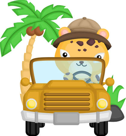a cute cheetah driving in his carのイラスト素材