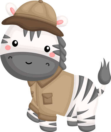 a cute vector of a zebra in safari ranger costumeのイラスト素材