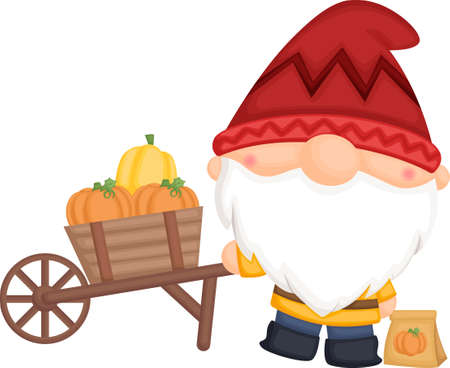 a vector of a gnome with his pumpkin cartのイラスト素材