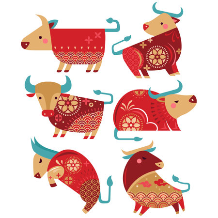 A Simple Vector Set of Ox Year Chinese Zodiac Symbolのイラスト素材
