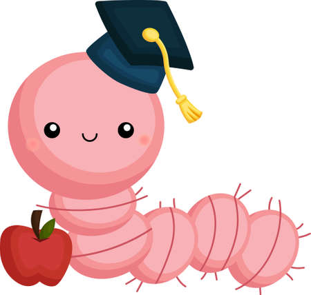 a cute vector of a worm mascot graduatingのイラスト素材