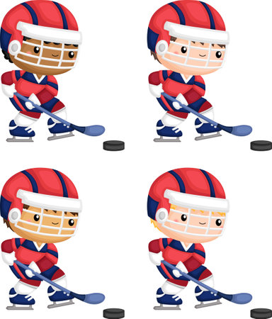 a vector of a man playing hockey with multiple skin tones optionsのイラスト素材