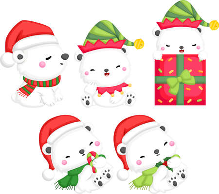 a vector of a polar bear in christmas themeのイラスト素材