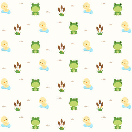 A Vector of Cute and Simple Pond Animals Pattern Backgroundのイラスト素材