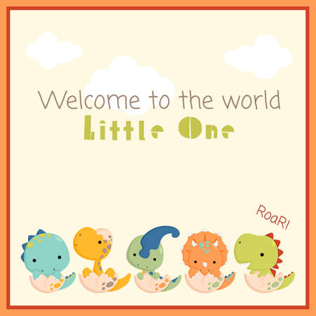 A Vector of Cute and Simple Dinosaur Card for Welcoming the Arrival of a Babyのイラスト素材