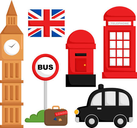 a vector of multiple objects related to london and UKのイラスト素材