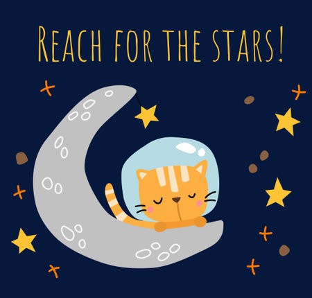 a vector of a cute cat sleeping on the moonのイラスト素材