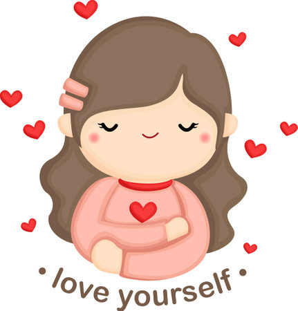 a vector of a woman hugging herselfのイラスト素材
