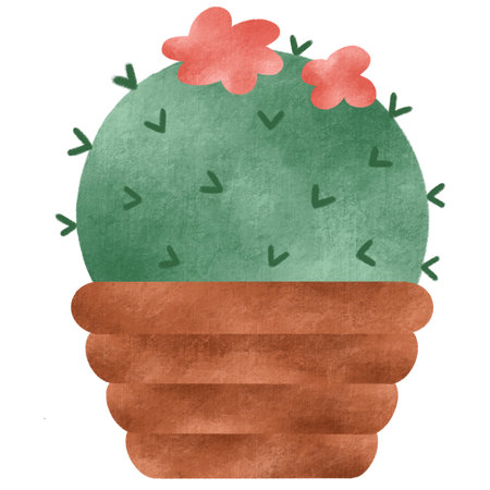 A watercolour illustration of a pot plantの写真素材