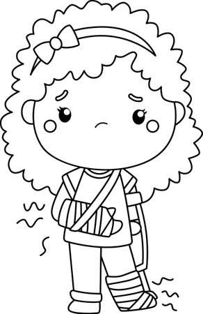 a vector of a kid with broken bones in black and white coloringのイラスト素材