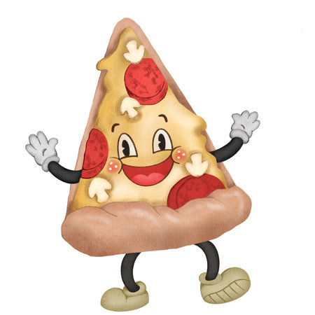 a cute cartoon pizza in watercolourの写真素材
