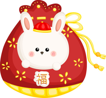 a vector of a rabbit and a bag of goldのイラスト素材