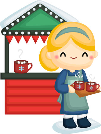 a vector of a woman holding hot chocolateのイラスト素材