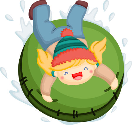 a vector of a girl on a snow sledのイラスト素材