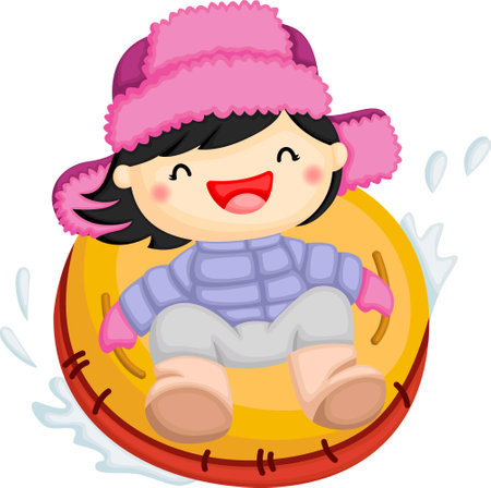 a vector of a girl on a snow sledのイラスト素材